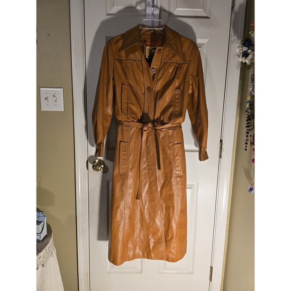 Vintage Suburban Heritage Belted Leather Trench Coat Women's Size 8 1970's Vibes - Picture 14 of 16